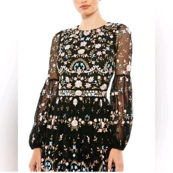 NEW Mac Duggal Embroided High Neck Illusion SleeveGown - Picture 7 of 12